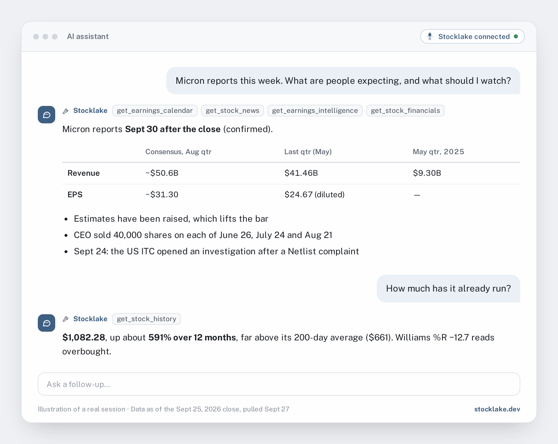 Illustration: an AI assistant summarizing what to watch before Micron's September 30 earnings report